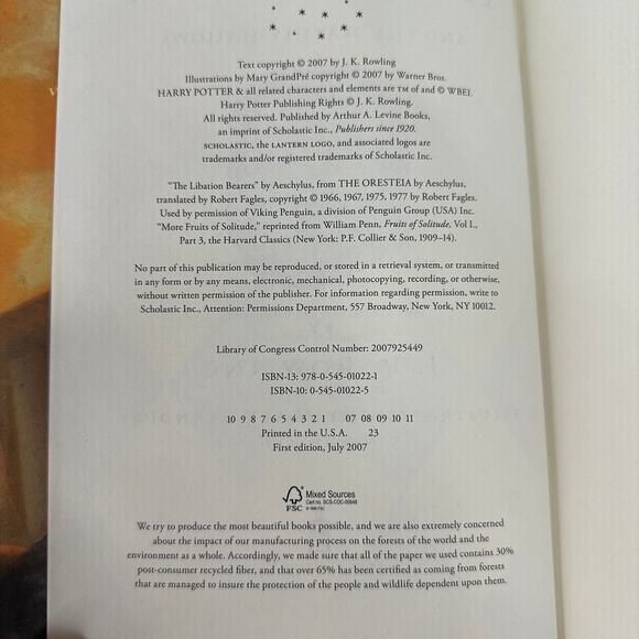 Harry Potter and the Deathly Hallows By J. K. Rowling Novel Book Paperback 2007 - Picture 4 of 5